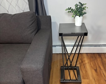 side table - modern contemporary accent table,metal end table plant stand, handmade metal furniture, rustic farmhouse metal table
