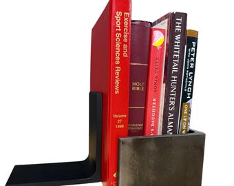 Heavy Duty Metal Bookends | Minimalist Industrial Book Ends | Simple Bookends, Rustic Modern Shelf Decor, Vinyl Records and Kitchen Decor