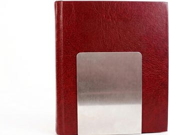 Modern Brushed Stainless Steel Bookends, Minimalist Heavy Duty Metal Organizer for Books, Records, Magazines, Home Office Shelf, Desk Decor