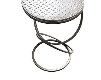 Metal side table - Heavy minimalistic side end table plant stand, modern geometric accent table rustic stool, contemporary coffee table