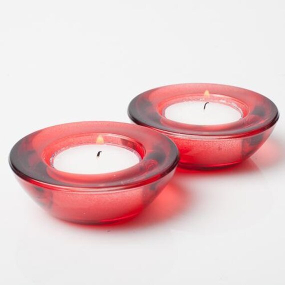 Red Chunky Tealight Candle Holder Made of Thick Glass Etsy