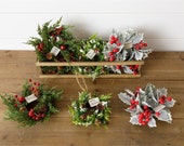 Stunning Candle Ring or Wreath Ornaments - Your Choice of Styles - Pinecones Red Bells, Frosted w Pinecones or Frosted Ivy w Red Berries