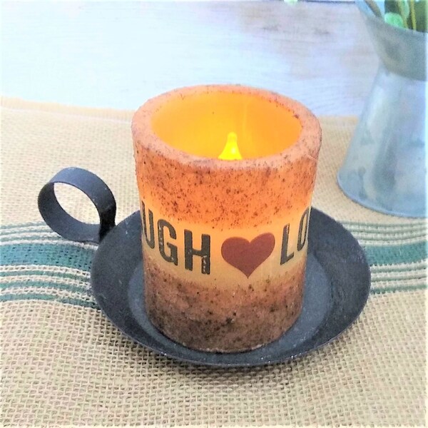 CLEARANCE - Flameless Wax Pillar Candle - Flicker & Timer - Live Love Laugh - Farmhouse Rustic Primitive