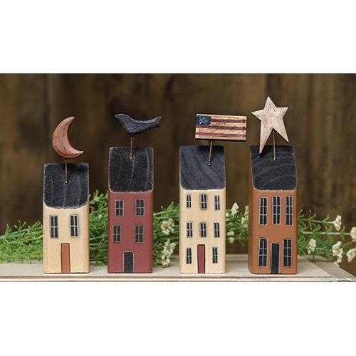 Your Choice of Four 5" Primitive Houses -   Moon, Crow, Flag and…