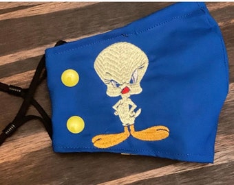 Embroidered Tweety Face Mask 3D or Fitted.
