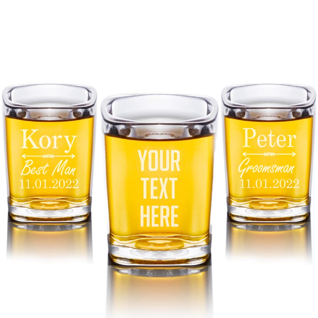 Personalized Laser Engraved Square Shot Glass, Groomsmen, Custom Shot