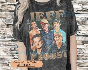 Jeff Probst Vintage Wash Unisex Oversized Shirt | Acid Wash Jeff Probst Oversized T-Shirt | Jeff Probst 90s retro design graphic tee