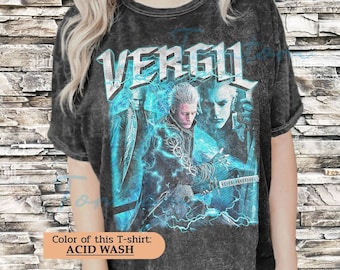 VERGIL Wash Shirt | Devil May Cry Three Character Shirt | Video Game Shirt | Comic Book Shirt | Action Figure Tee | Demon Hunter Shirt