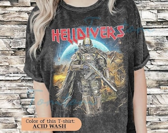 Chemise surdimensionnée unisexe délavé Helldivers 2, chemise Helldivers 2 tête de mort - T-shirt Helldivers 2, t-shirt Helldivers 2, parodie, homme, unisexe et femme