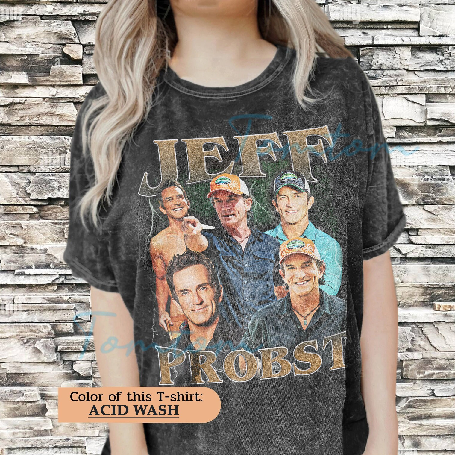 Discover Jeff Probst Vintage Acid Wash Unisex Oversized Shirt | Acid Wash Jeff Probst T-Shirt