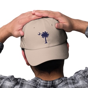 Carolina Palmetto South Carolina Stone or Khaki Embroidered Palmetto Tree and Moon Adjustable Hat