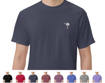 Carolina Palmetto Embroidered SC Palmetto Tree Men’s Comfort Colors Garment-dyed Heavyweight Tee T-shirt - More Colors