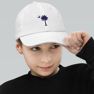 Carolina Palmetto White with Navy embroidered SC Tree Youth baseball cap hat