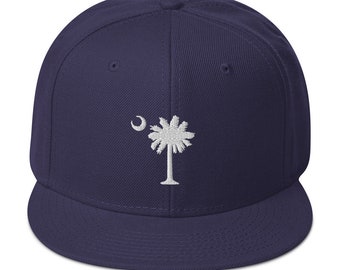 Carolina Palmetto Adjustable Snapback Style Hat - White Embroidered Palmetto Tree - Several Colors to choose from