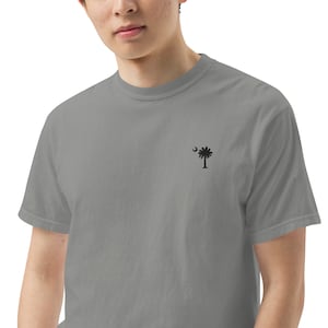 Carolina Palmetto Comfort Colors with Embroidered Black Palmetto Tree Men’s garment-dyed heavyweight t-shirt
