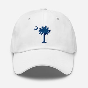 Carolina Palmetto White Adjustable Hat with Embroidered Royal Blue Palmetto Tree and Moon