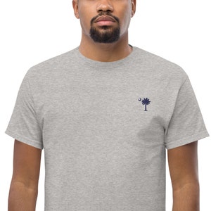 Carolina Palmetto Embroidered Navy Palmetto Tree and Moon Men&#39;s Classic Tee - More Colors