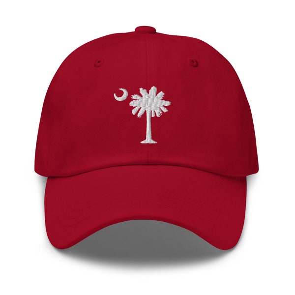 Carolina Palmetto Red Embroidered SC Palmetto Tree and Moon Adjustable Dad Hat