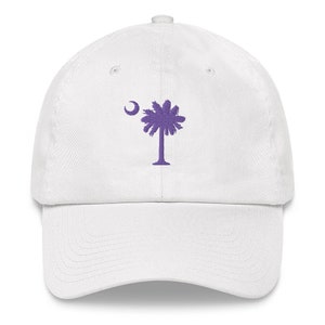 Carolina Palmetto South Carolina Purple Embroidered Palmetto Tree and Moon Adjustable White Hat
