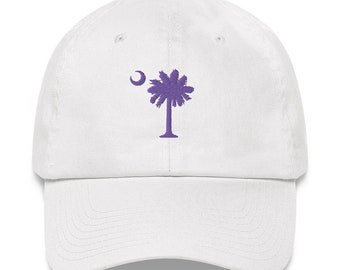 Carolina Palmetto South Carolina Purple Embroidered Palmetto Tree and Moon Adjustable White Hat