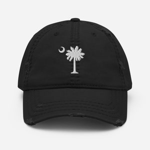 Carolina Palmetto White Palmetto Tree Distressed Dad Black Hat Adjustable