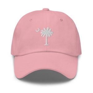 Carolina Palmetto Embroidered White Palmetto Tree and Moon on Pink Dad Hat