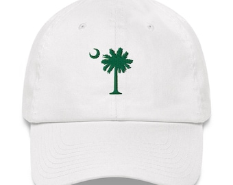 Carolina Palmetto South Carolina Kelly Green Embroidered Palmetto Tree and Moon Adjustable White Hat