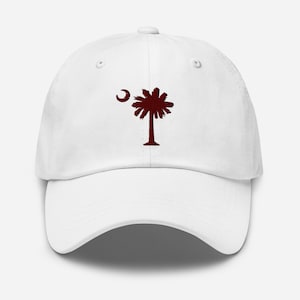 Carolina Palmetto Embroidered South Carolina Garnet Palmetto Tree on White Hat