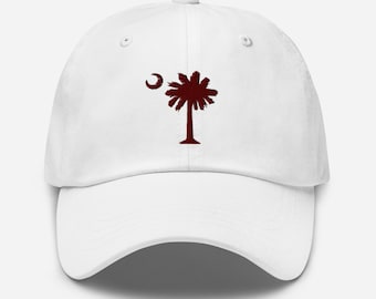 Carolina Palmetto Embroidered South Carolina Garnet Palmetto Tree on White Hat