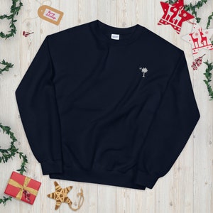 Carolina Palmetto Navy Blue Unisex Sweatshirt with White Embroidered SC Palmetto Tree and Moon
