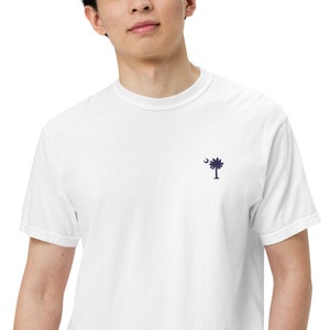 Carolina Palmetto Comfort Colors Embroidered Navy Palmetto Tree Men’s garment-dyed heavyweight T-shirt Tee