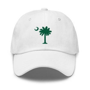 Carolina Palmetto Embroidered Kelly Green Palmetto Tree and Moon on White Dad Hat