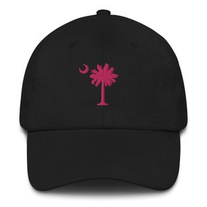 Carolina Palmetto South Carolina Flamingo Pink Embroidered Palmetto Tree and Moon Adjustable Black Hat