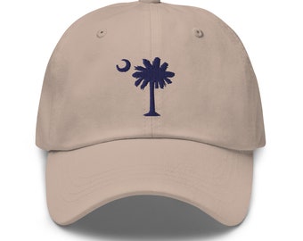 Carolina Palmetto Stone Adjustable Dad Hat with Navy Embroidered SC Palmetto Tree