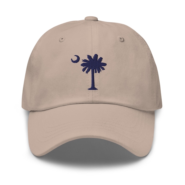 Carolina Palmetto Stone Adjustable Dad Hat with Navy Embroidered SC Palmetto Tree