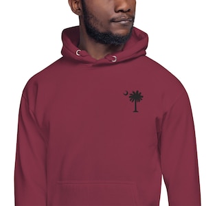 Carolina Palmetto Gamecocks Black Embroidered Palmetto Tree and Moon Unisex Hoodie - Black, White, Grey, Maroon