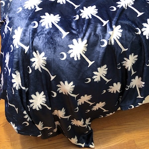 Carolina Palmetto Navy and White Palmetto Tree and Moon Super Soft Throw Blanket