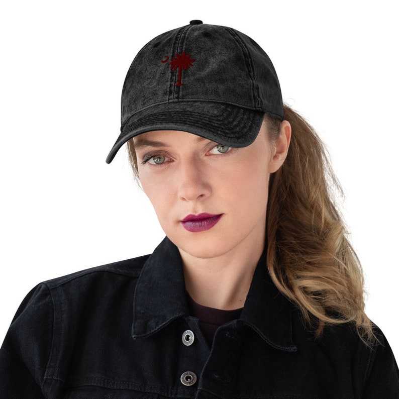 Garnet Tree SC Embroidered Palmetto Tree on Vintage Cotton Twill Cap