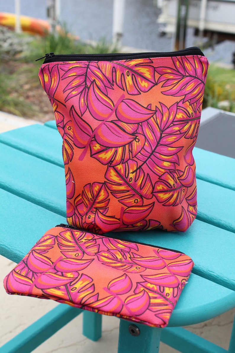 Tropical Leaves Cotton Canvas wallet and Toiletry Bag
