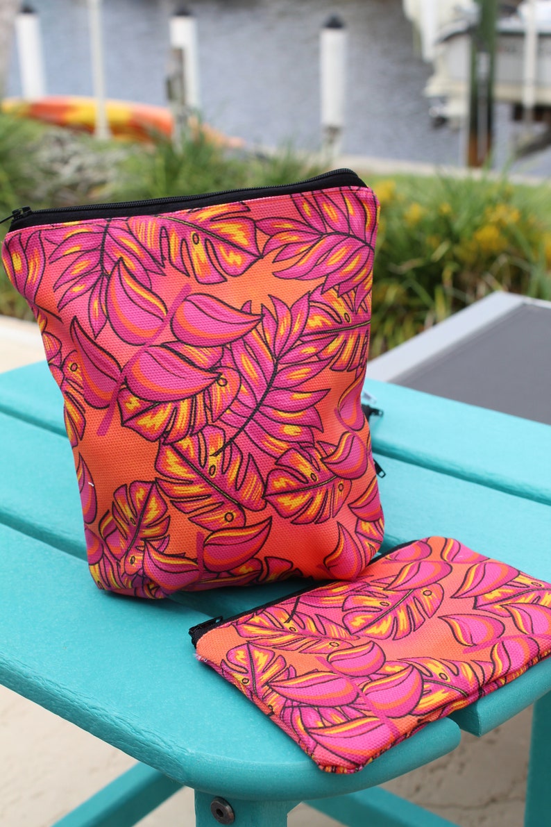 Tropical Leaves Cotton Canvas wallet and Toiletry Bag