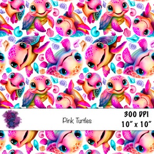 Seamless Digital Pattern Png Paper Pink Water Swimming Sea Turtle ...