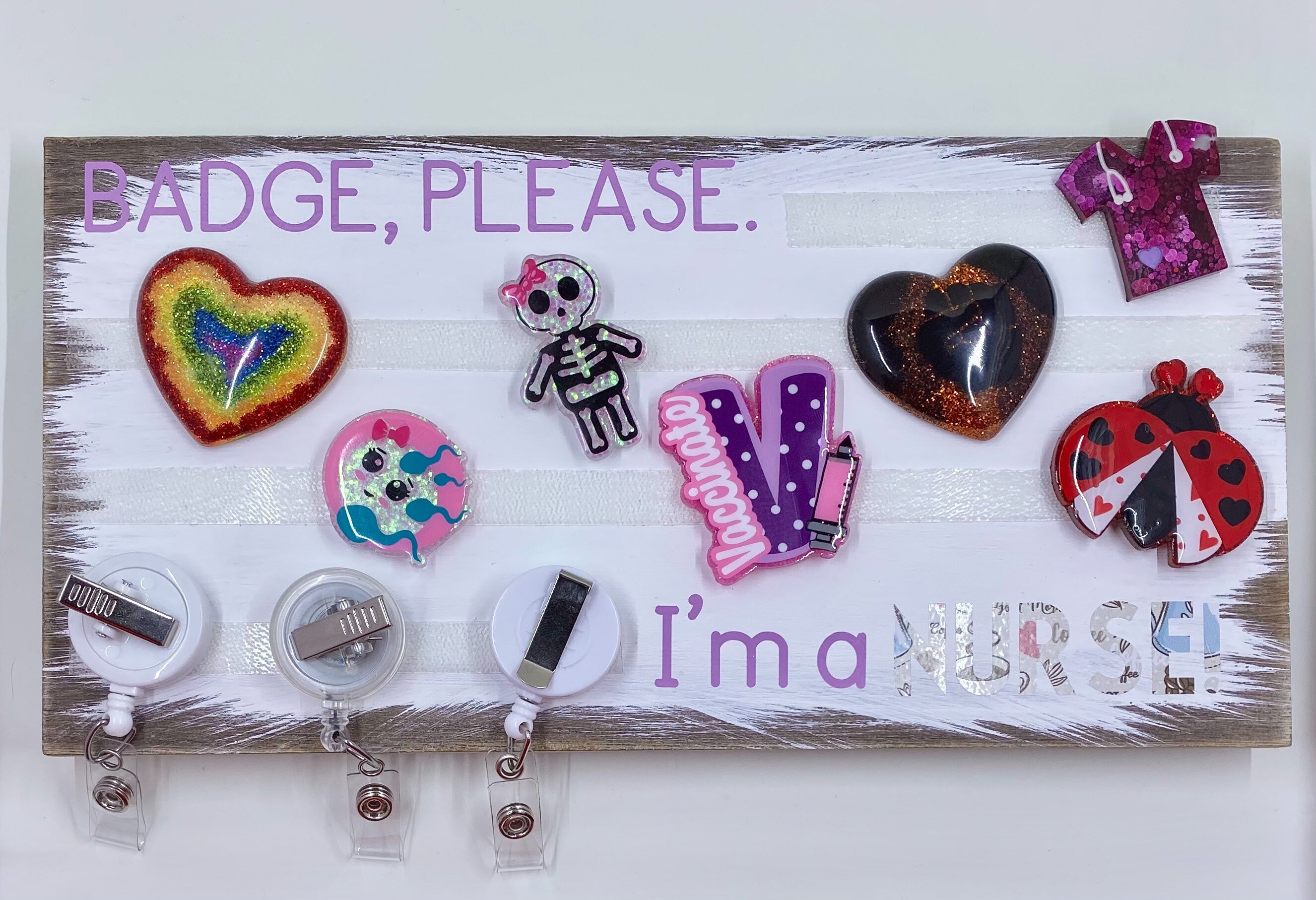 Interchangeable badge reel system hanging board holder that Etsy