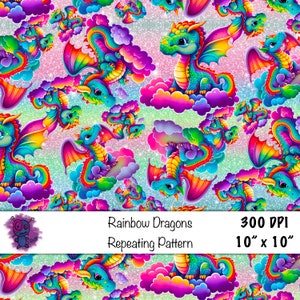 Seamless digital pattern png paper mythical colorful dragon rainbow glitter Pattern fill scrapbook sublimation tumbler print