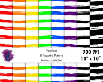 8 Seamless digital pattern svg papers bundle Paint rainbow whimsical stripes colorful Pattern fill, scrapbooking, sublimation, tumbler print