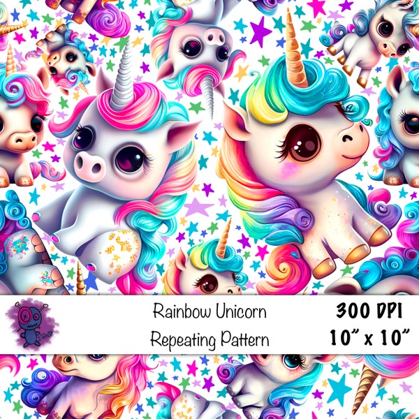 Seamless digital pattern png paper mythical colorful unicorn rainbow stars Pattern fill scrapbook sublimation tumbler print