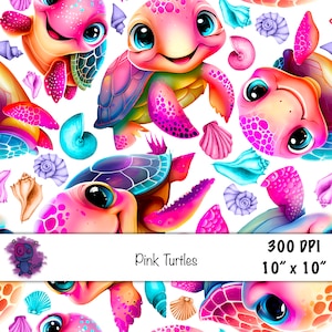 "Nahtlos digitales Muster png Papier pink Wasser schwimmen Meeresschildkröte Muscheln Seelandschaft Muster füllen scrapbook Sublimationsbecher Stoff."