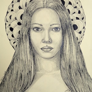 desenho a tinta e pastel sobre cartolina colorida "LA CURANDERA" 35x50