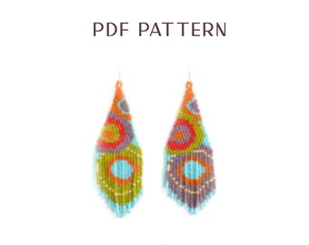 Beaded earrings pattern - Peyote earrings - PDF pattern - Instant download - Abstract earrings - Fringe earrings