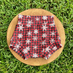 Plaid and Snowflakes Christmas Bummies, Christmas Outfit, First Christmas Outfit,  Bummies and Bow set | FREE SHIPPING!!!
