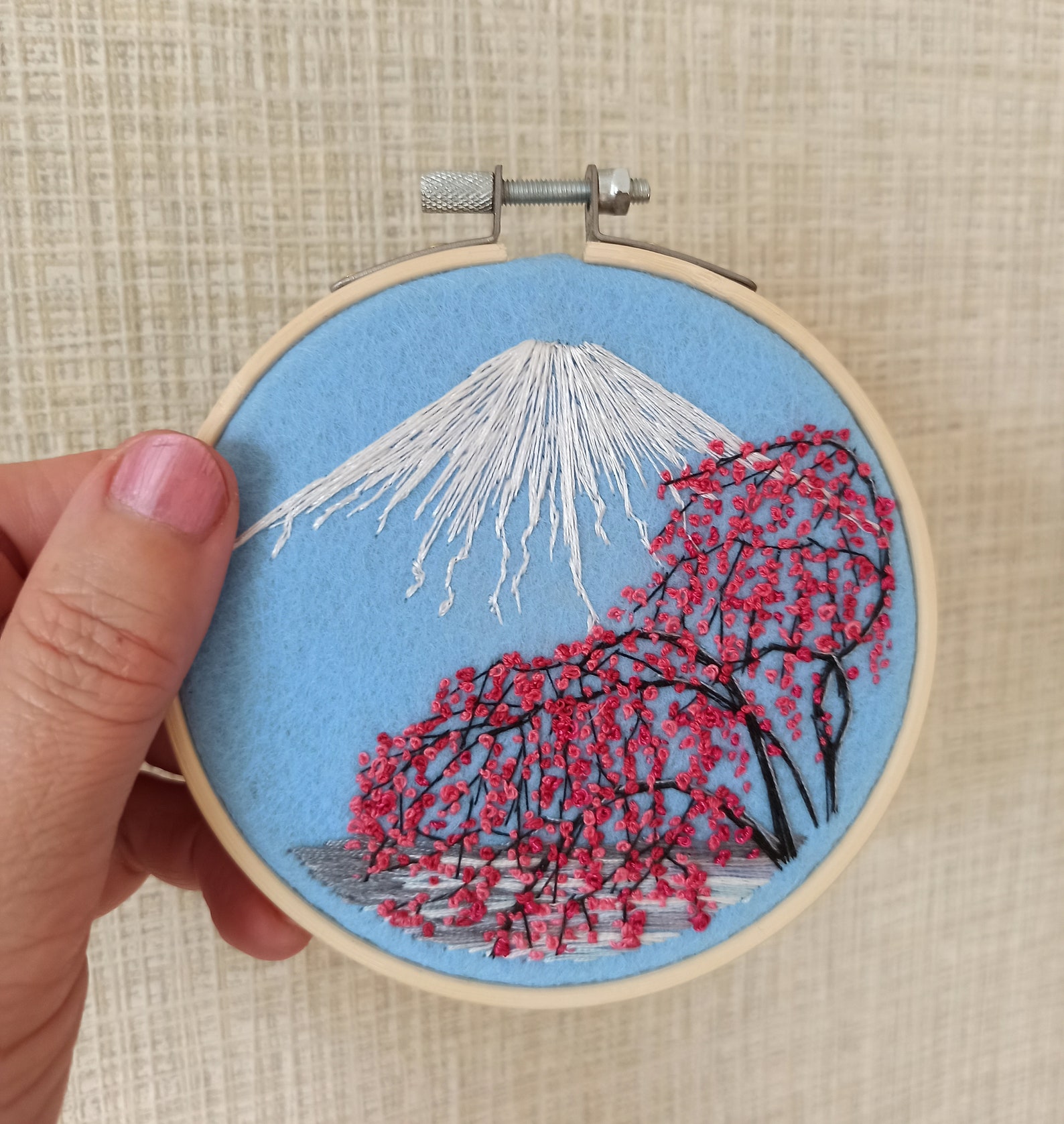 Embroidery wall art embroidery mountain landscape Fujiyama Etsy